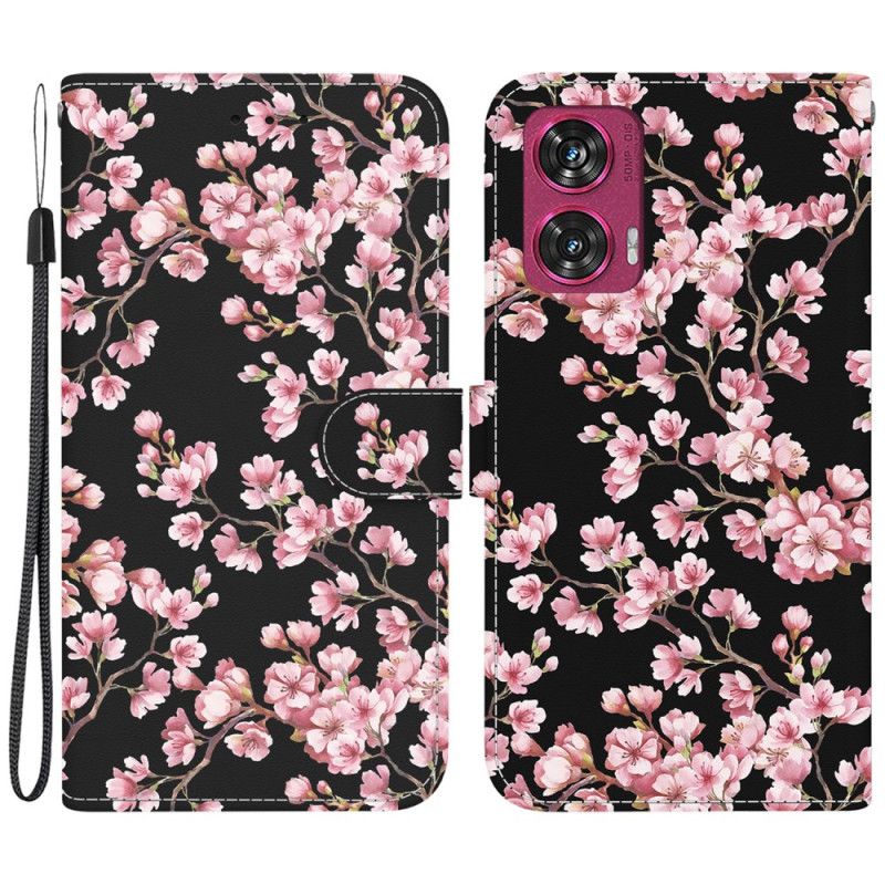 Læder Cover Motorola Edge 50 Fusion Telefon Etui Omspændte Blommeblomster