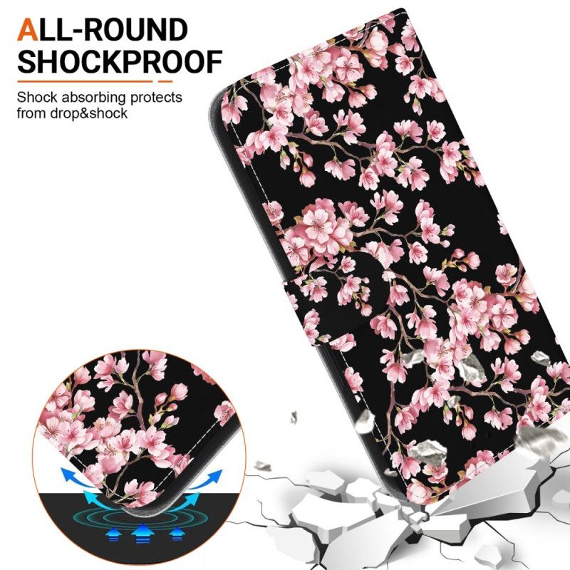 Læder Cover Motorola Edge 50 Fusion Telefon Etui Omspændte Blommeblomster