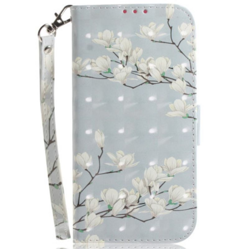 Flip Cover Honor 200 Magnoliamønster Med Rem