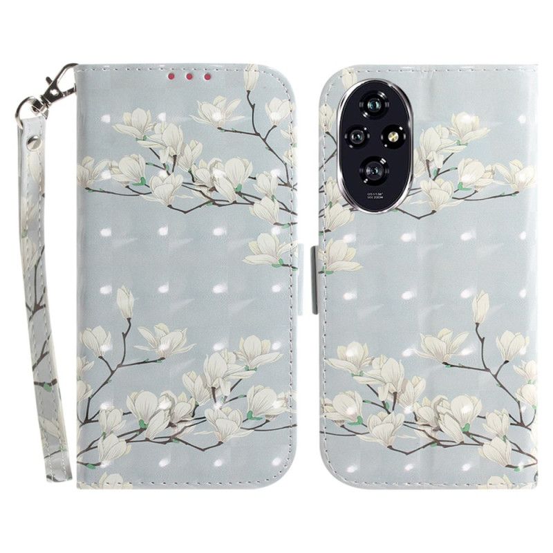 Flip Cover Honor 200 Magnoliamønster Med Rem