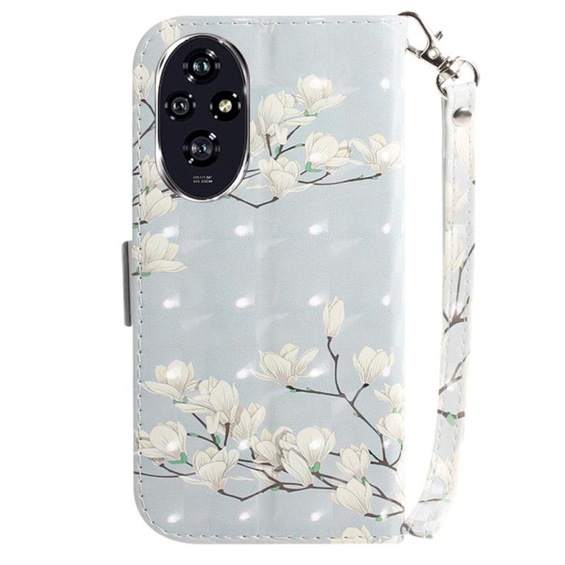 Flip Cover Honor 200 Magnoliamønster Med Rem