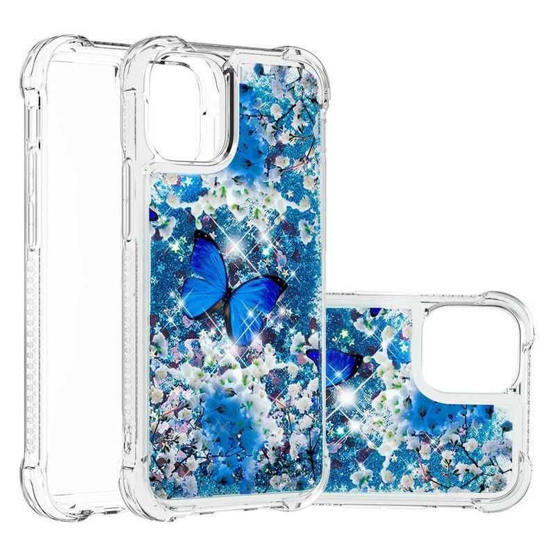 Cover iPhone 13 Blå Glitter Sommerfugle