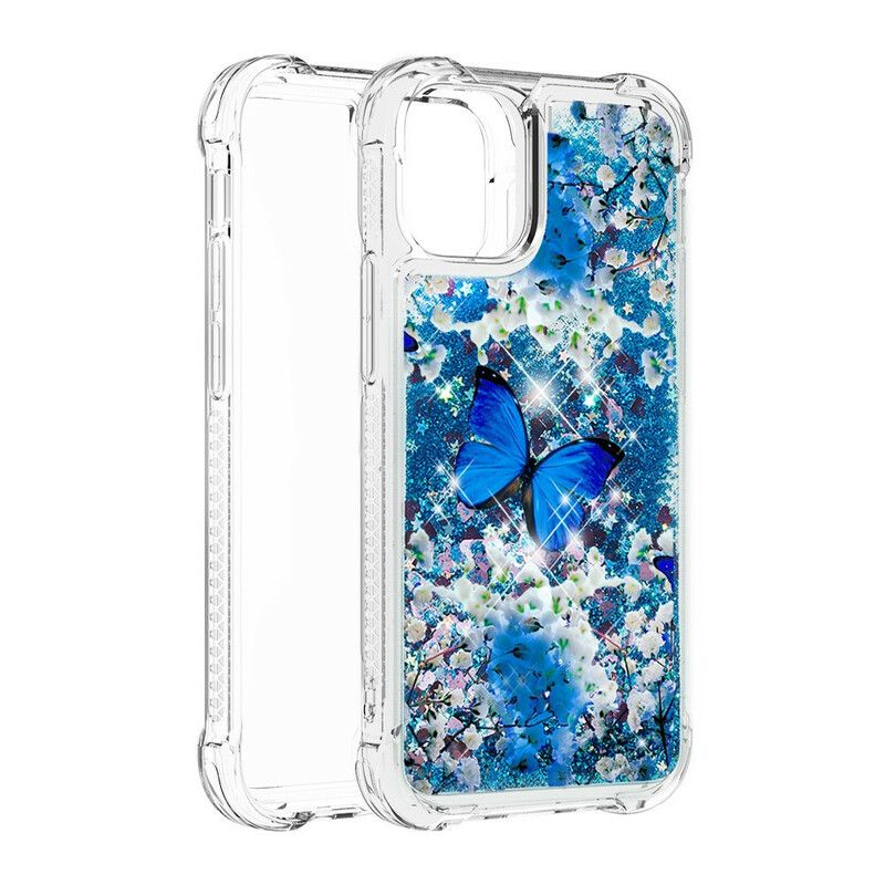 Cover iPhone 13 Blå Glitter Sommerfugle