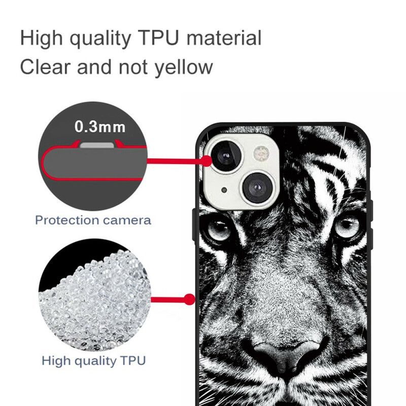 Cover iPhone 13 Black And White Tiger