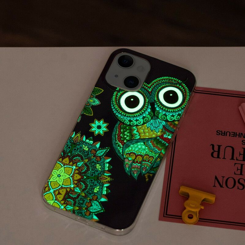 Cover iPhone 13 Fluorescerende Mandala Ugle