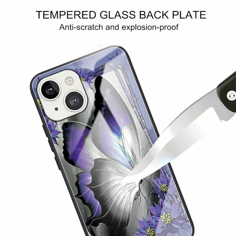 Cover iPhone 13 Lilla Sommerfugl Hærdet Glas