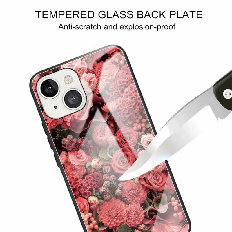 Cover iPhone 13 Telefon Etui Lyserøde Blomster Af Hærdet Glas