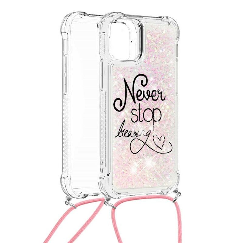 Cover iPhone 13 Telefon Etui Never Stop Glitter Snøre