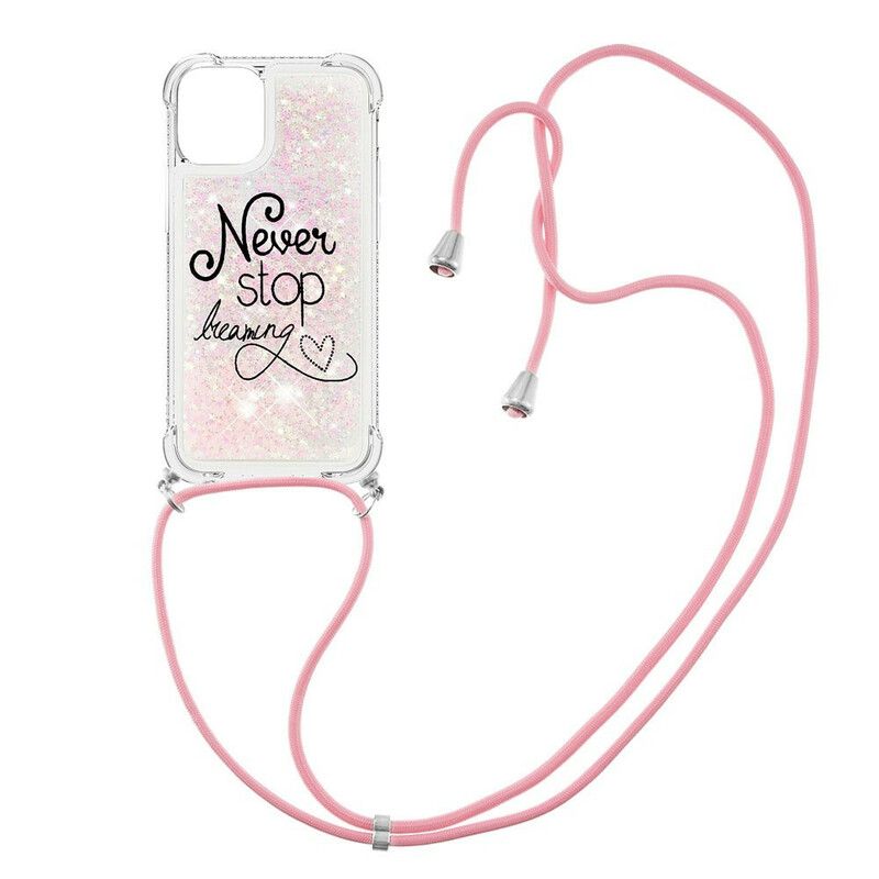 Cover iPhone 13 Telefon Etui Never Stop Glitter Snøre