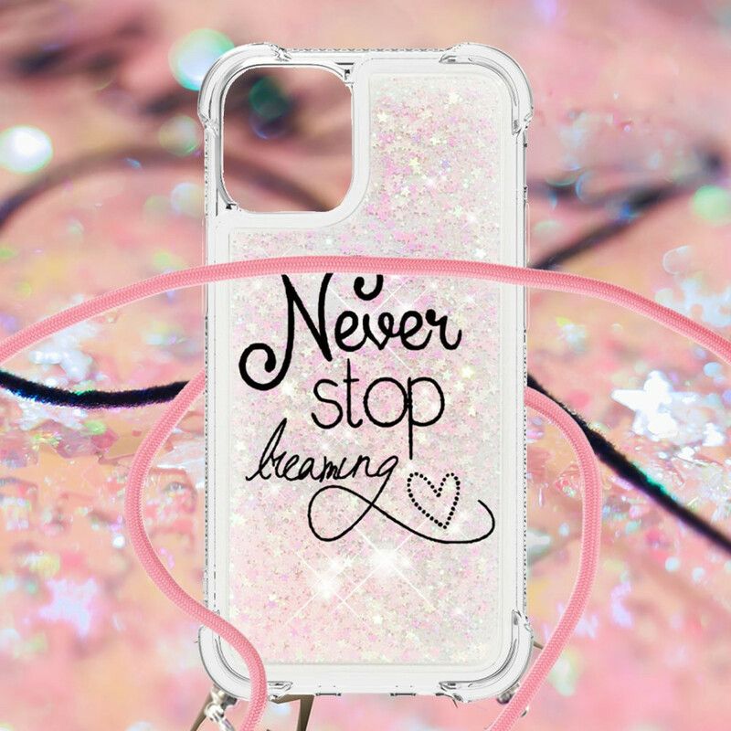 Cover iPhone 13 Telefon Etui Never Stop Glitter Snøre