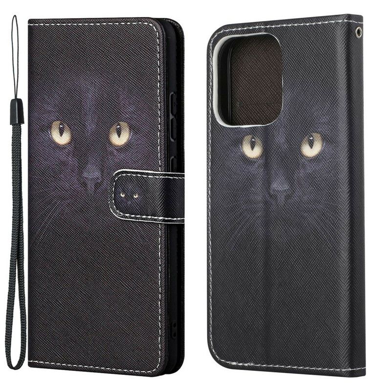 Flip Cover iPhone 13 Black Strappy Cat Eyes