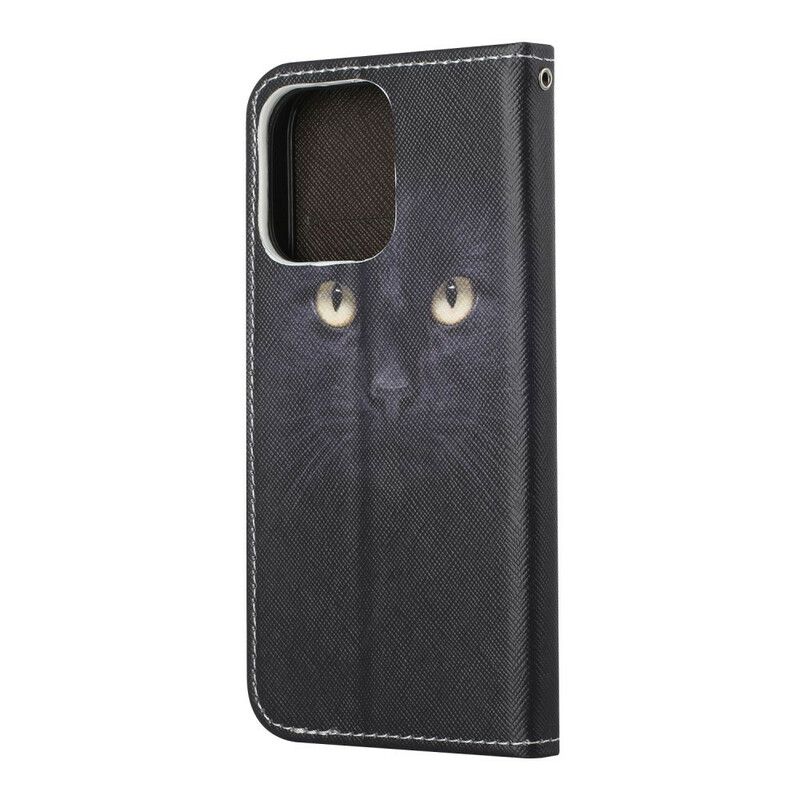 Flip Cover iPhone 13 Black Strappy Cat Eyes