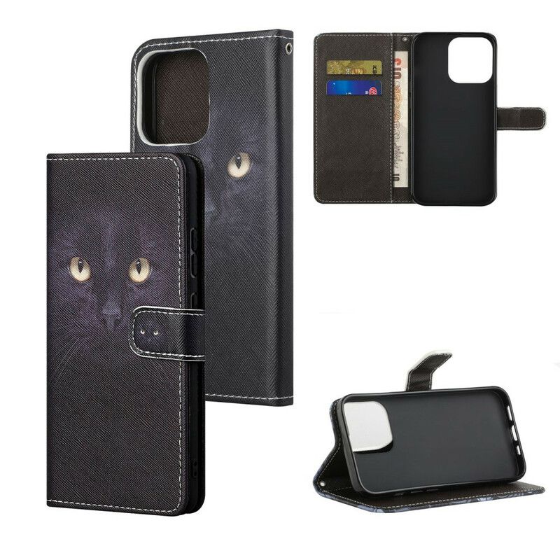 Flip Cover iPhone 13 Black Strappy Cat Eyes