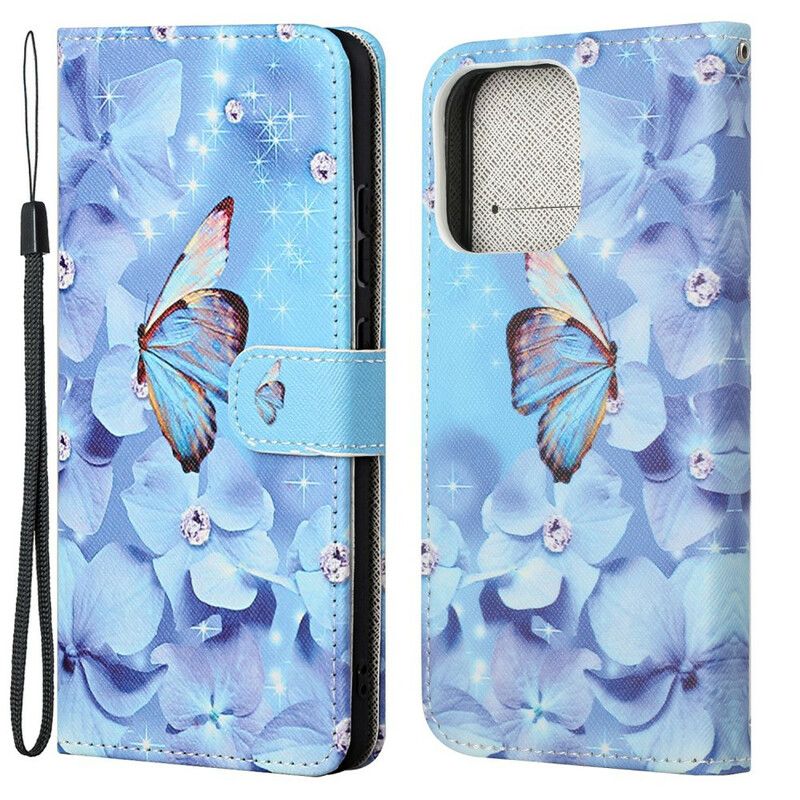 Flip Cover iPhone 13 Diamond Strappy Sommerfugle