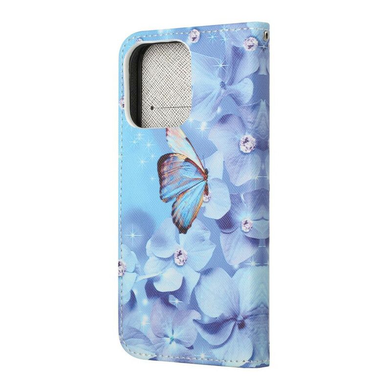 Flip Cover iPhone 13 Diamond Strappy Sommerfugle