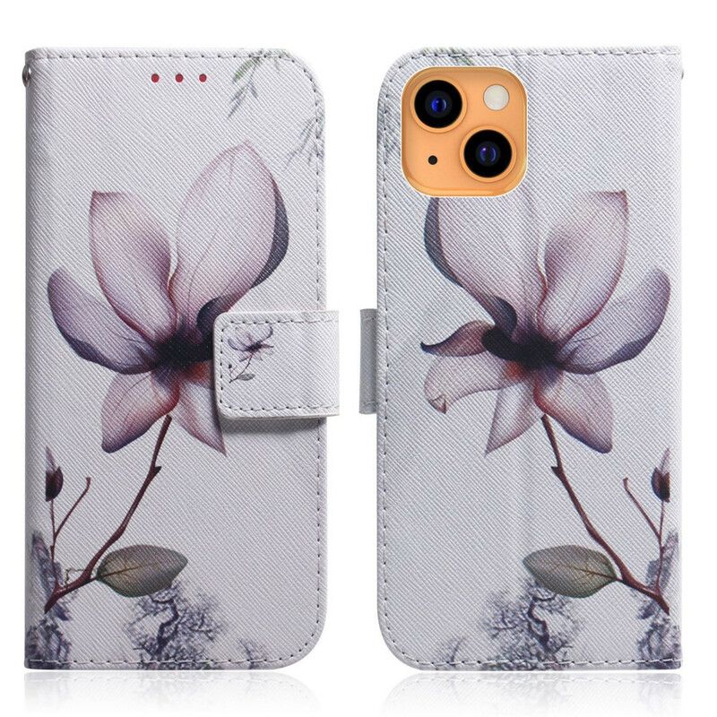 Flip Cover iPhone 13 Gammel Lyserød Blomst