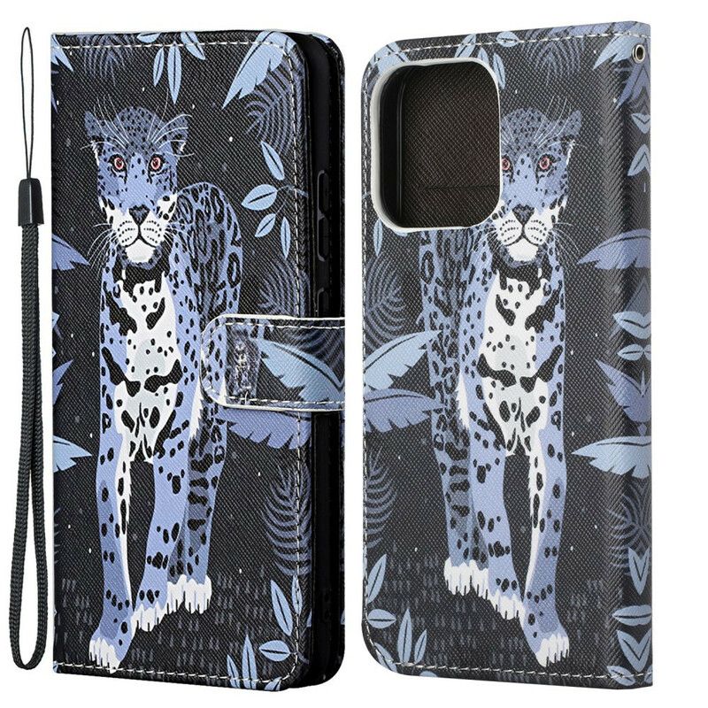 Flip Cover iPhone 13 Leopard Strappy