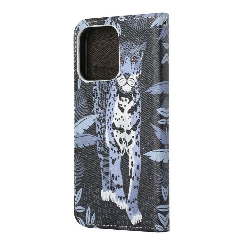 Flip Cover iPhone 13 Leopard Strappy