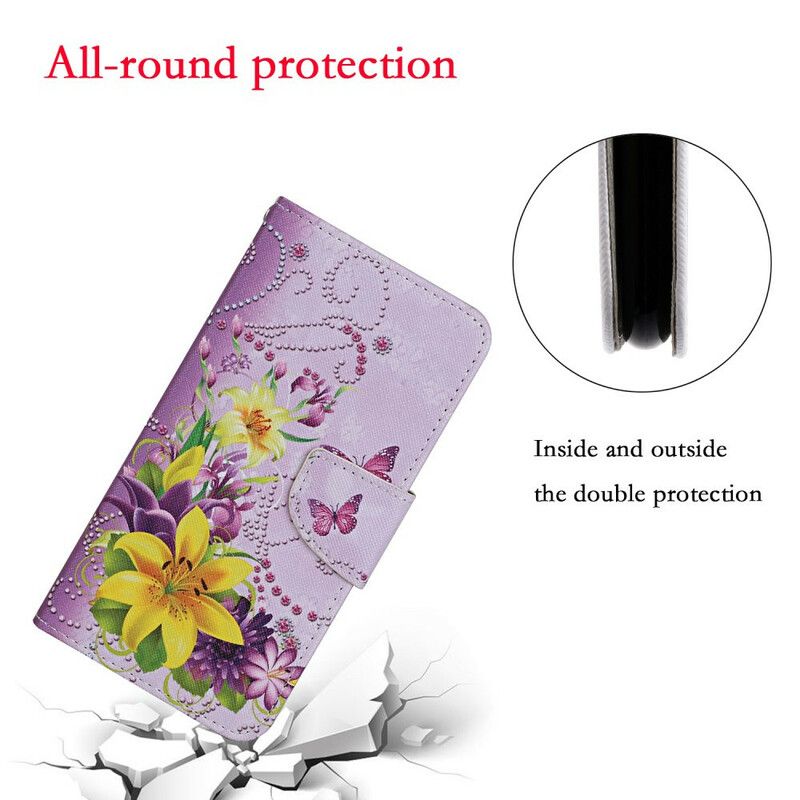 Flip Cover iPhone 13 Mesterlige Blomster Med Rem