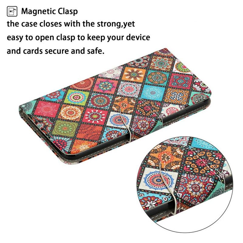 Flip Cover iPhone 13 Patchwork-mandalaer Med Snor