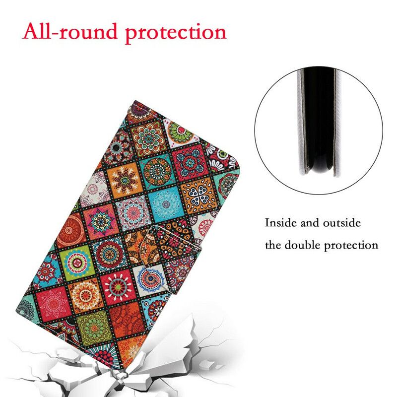 Flip Cover iPhone 13 Patchwork-mandalaer Med Snor