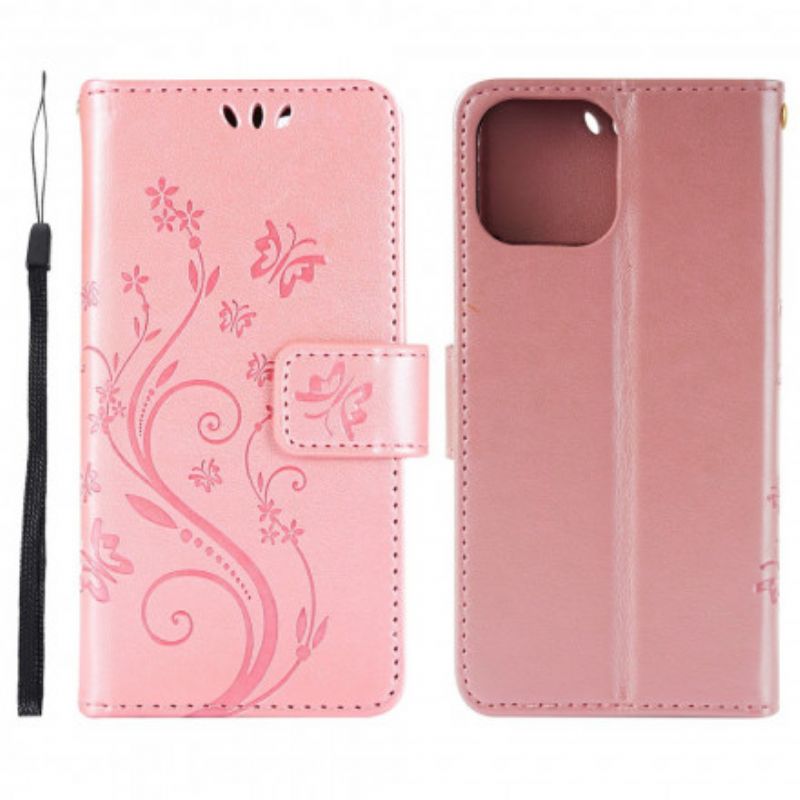 Flip Cover iPhone 13 Sommerfugle I Blomsterne