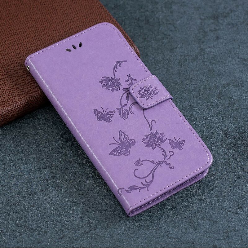 Flip Cover iPhone 13 Sommerfugle Og Blomster Strappy