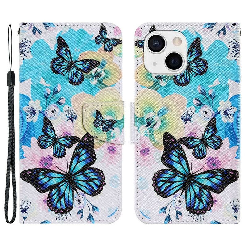 Flip Cover iPhone 13 Sommerfugle Og Sommerblomster