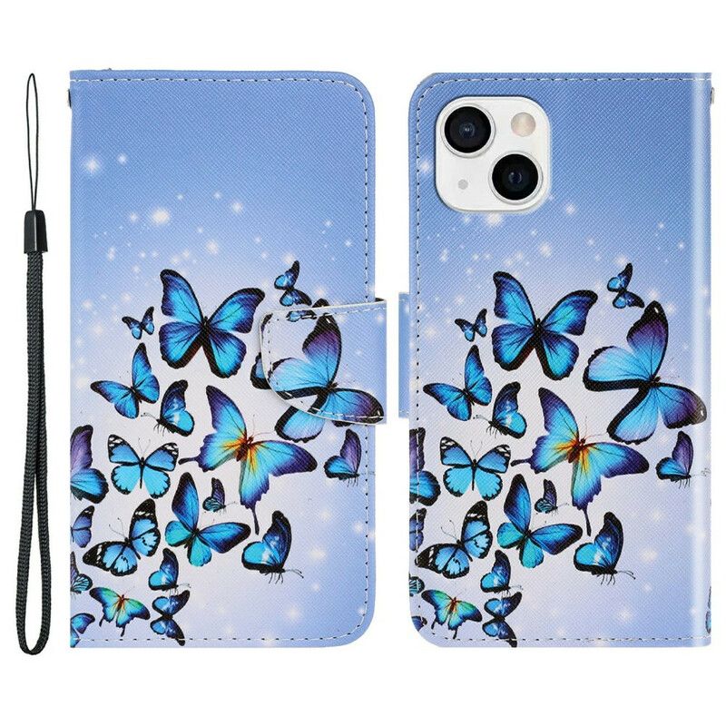 Flip Cover Til iPhone 13 Butterflies Strap Variationer