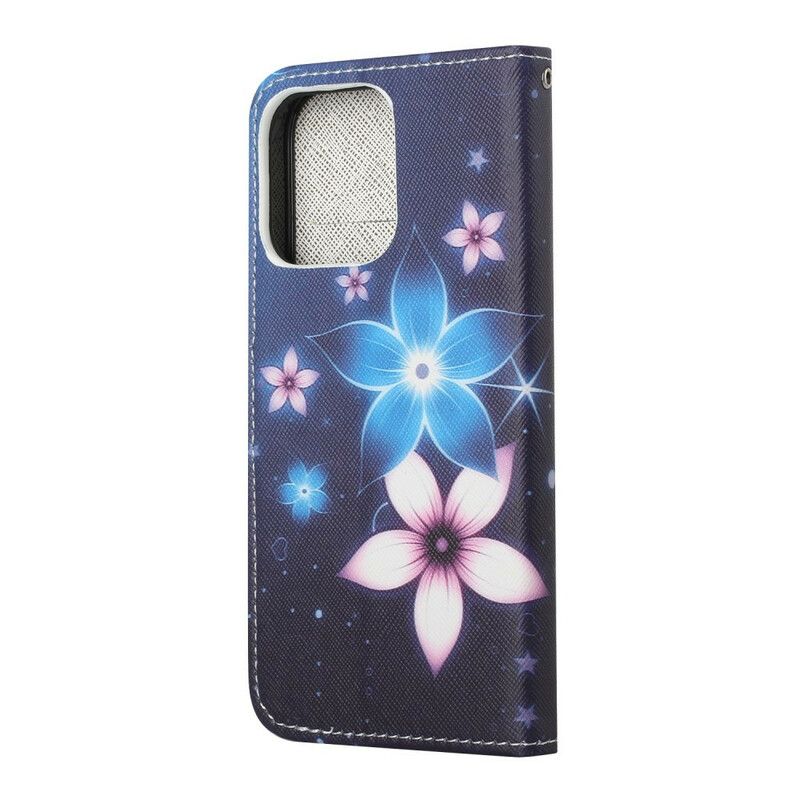 Flip Cover Til iPhone 13 Måneblomster Med Rem