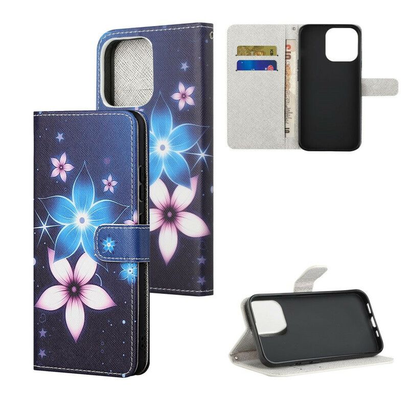 Flip Cover Til iPhone 13 Måneblomster Med Rem