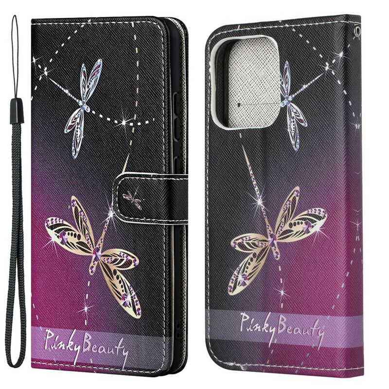 Læder Cover iPhone 13 Strappy Dragonflies