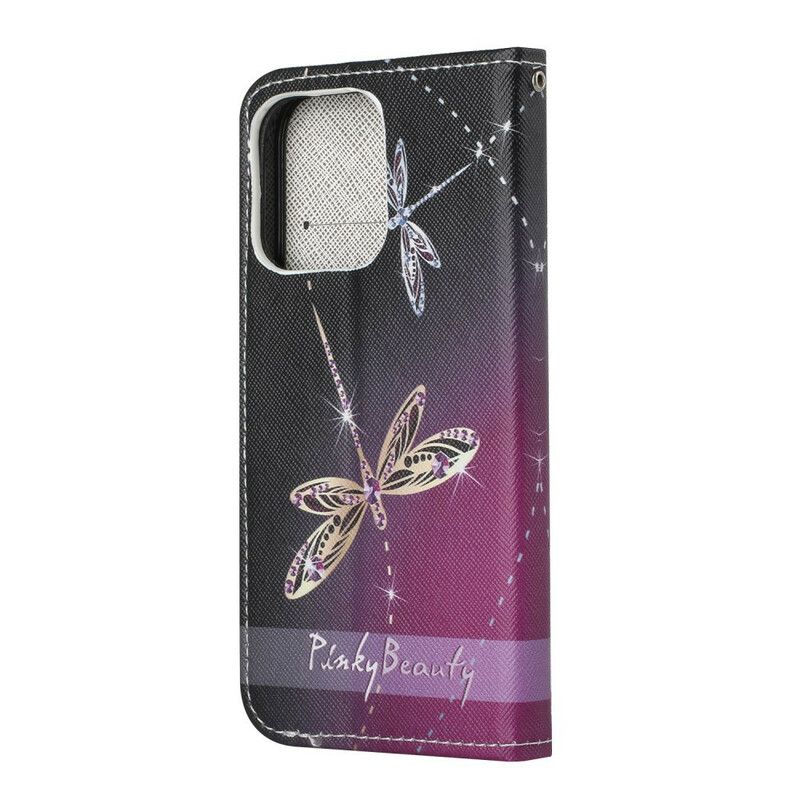 Læder Cover iPhone 13 Strappy Dragonflies