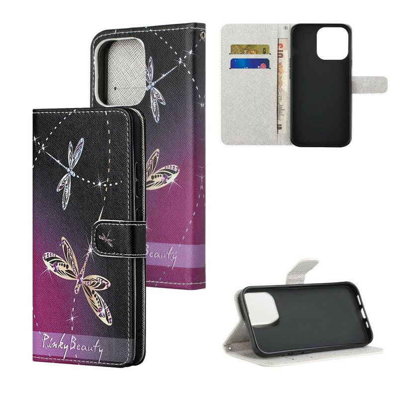 Læder Cover iPhone 13 Strappy Dragonflies