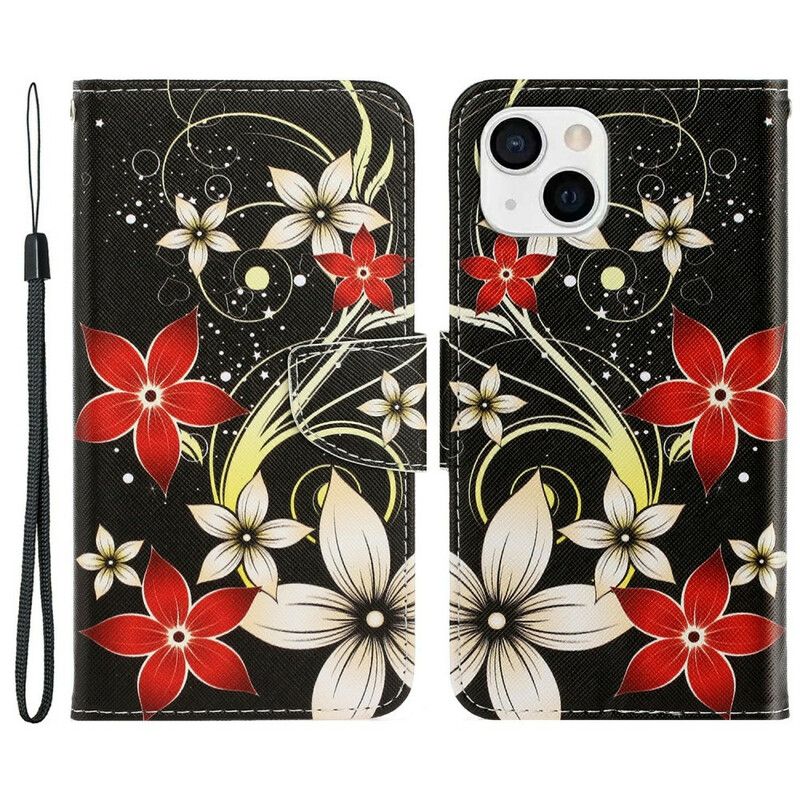 Læder Cover iPhone 13 Telefon Etui Farverige Strappy Blomster