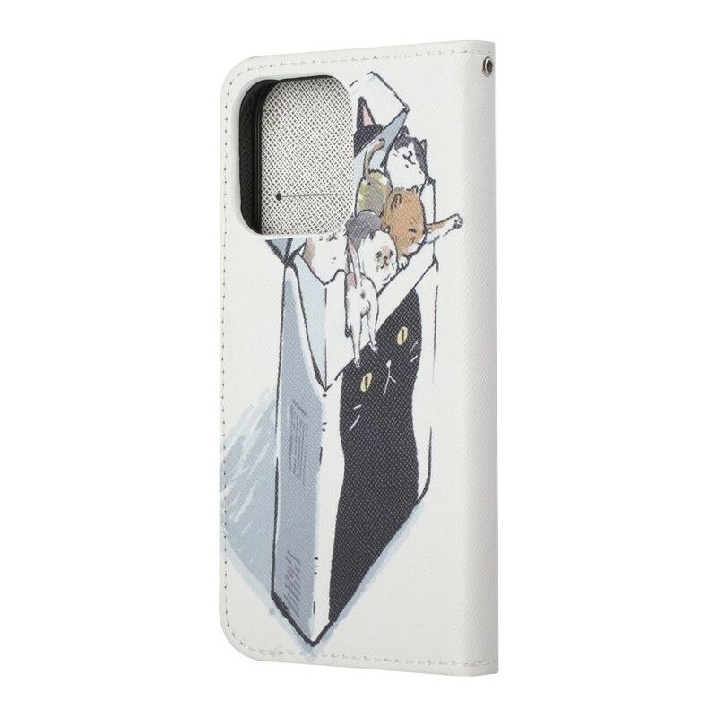 Læder Cover iPhone 13 Telefon Etui Levering Thong Cats