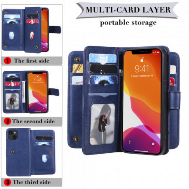 Læder Cover iPhone 13 Telefon Etui Multi-funktion 10 Kortholder