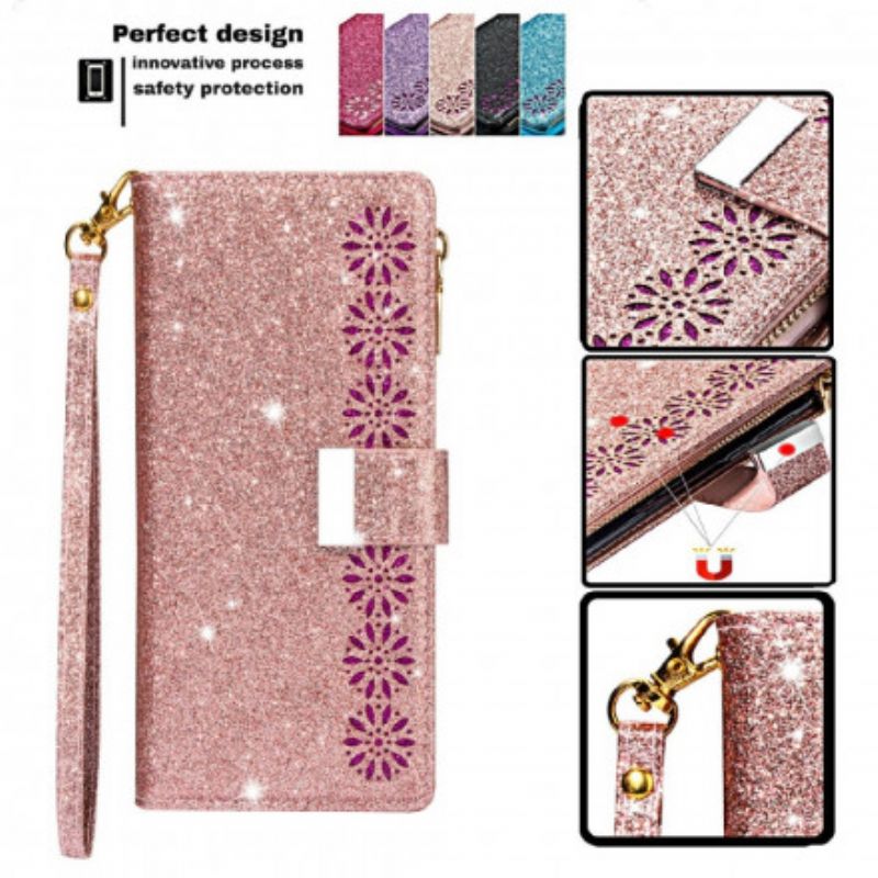 Læder Cover iPhone 13 Telefon Etui Sequins Zip Wallet