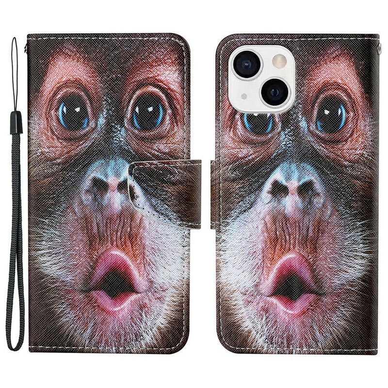 Læder Cover iPhone 13 Telefon Etui Thong Monkey