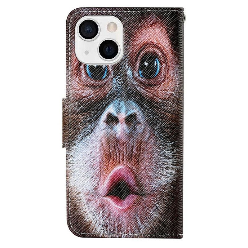 Læder Cover iPhone 13 Telefon Etui Thong Monkey