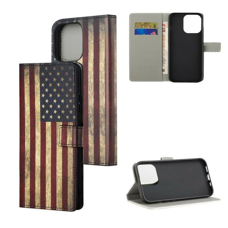 Læder Cover iPhone 13 Telefon Etui Usa Flag