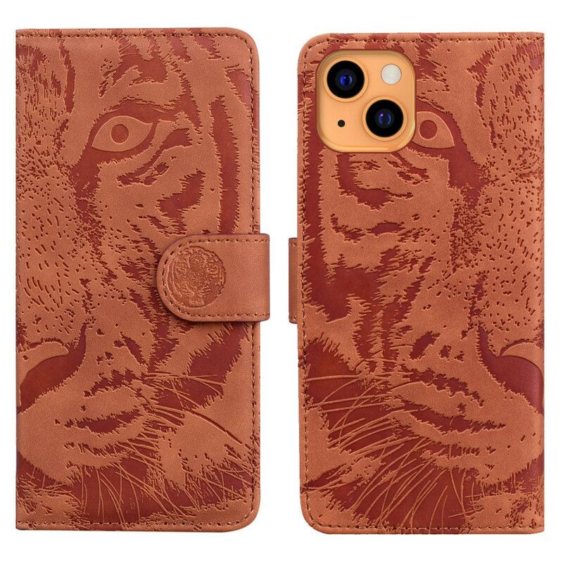 Læder Cover iPhone 13 Tiger Face Print