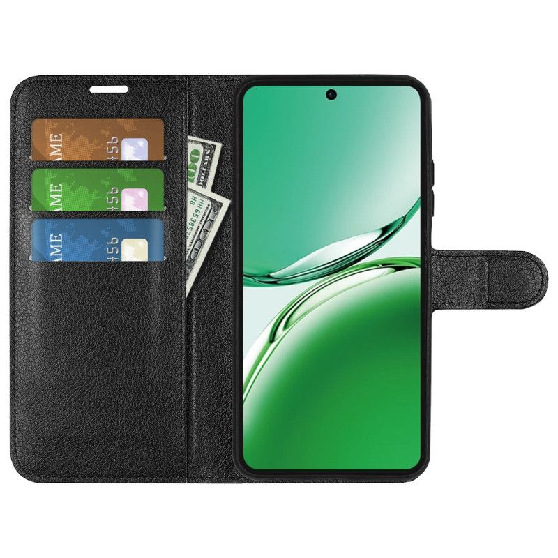 Flip Cover Oppo Reno 12f 5g Klassisk Litchi Imiteret Læder