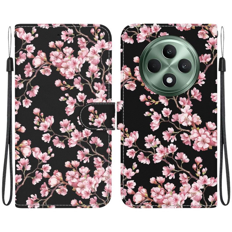 Læder Cover Oppo Reno 12f 5g Blommeblomster Med Rem