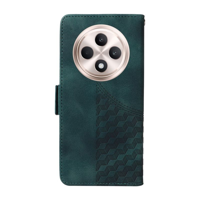 Læder Cover Oppo Reno 12f 5g Telefon Etui Strappy Cubes Mønster