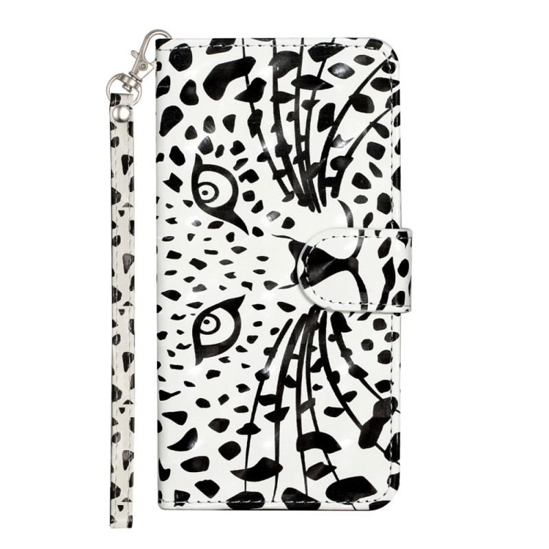 Flip Cover iPhone 15 Plus Med Snor 3d Leopard Med Rem