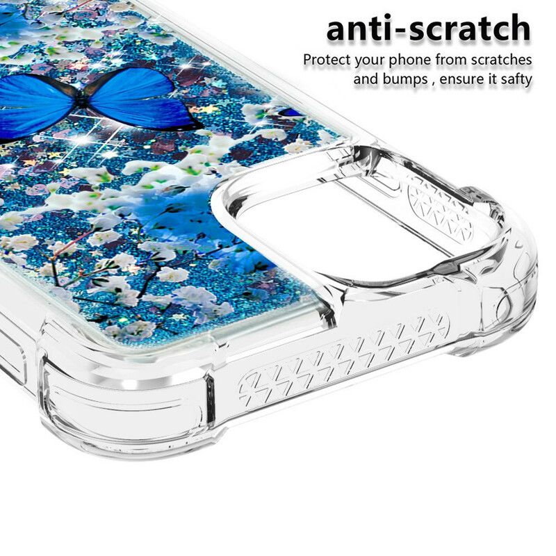 Cover iPhone 13 Pro Max Blå Glitter Sommerfugle