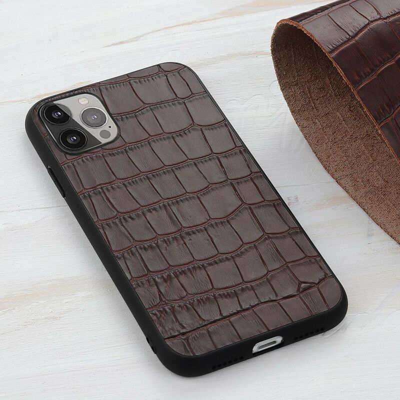 Cover iPhone 13 Pro Max Telefon Etui Ægte Crocodile Texture Læder