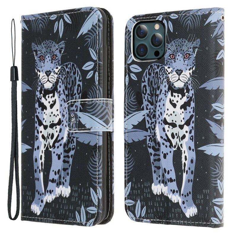 Flip Cover iPhone 13 Pro Max Leopard Strappy