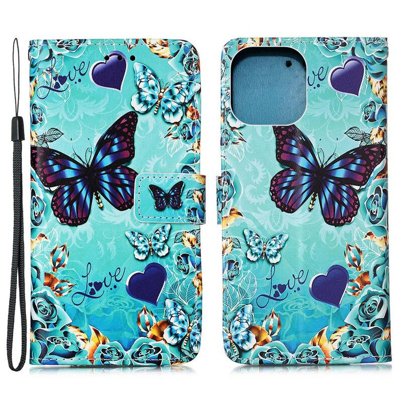 Flip Cover iPhone 13 Pro Max Love Butterflies Strappy